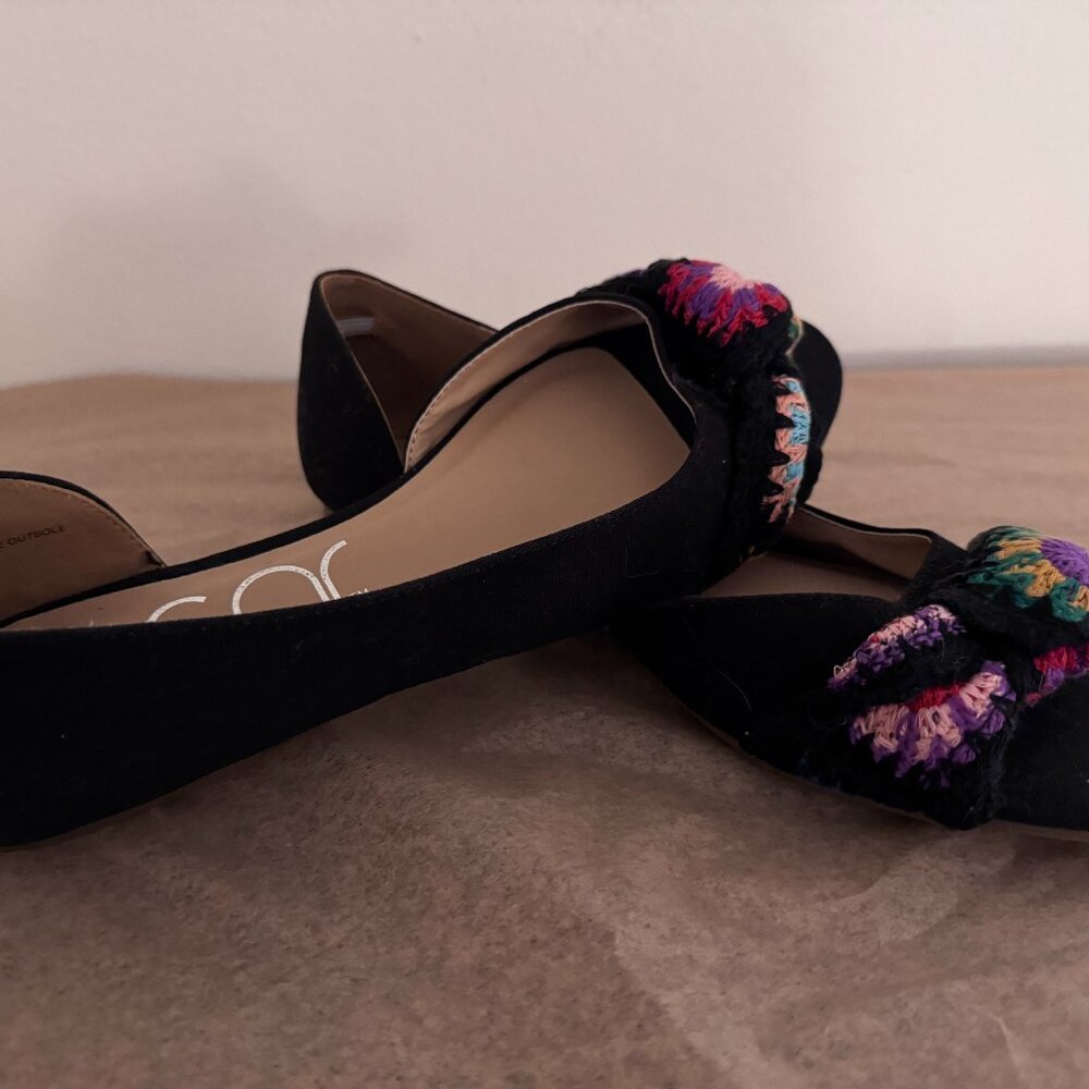 💚 Sugar Crochet Flower Flat Sandals – Black – Size 9.5 – Boho Embroidered Flats